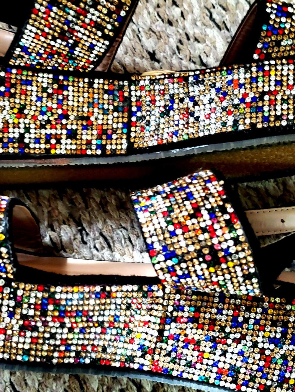 Women's Multicolor Rainbow Chunky Festival Jeweled Platform Summer Sandals 7.5 - Picture 3 of 9
